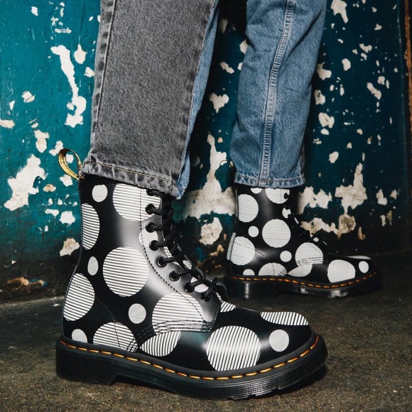 Dr. Martens 1460 Polka Dot Smooth Leather Lace Up Boots - Picture 1 of 8